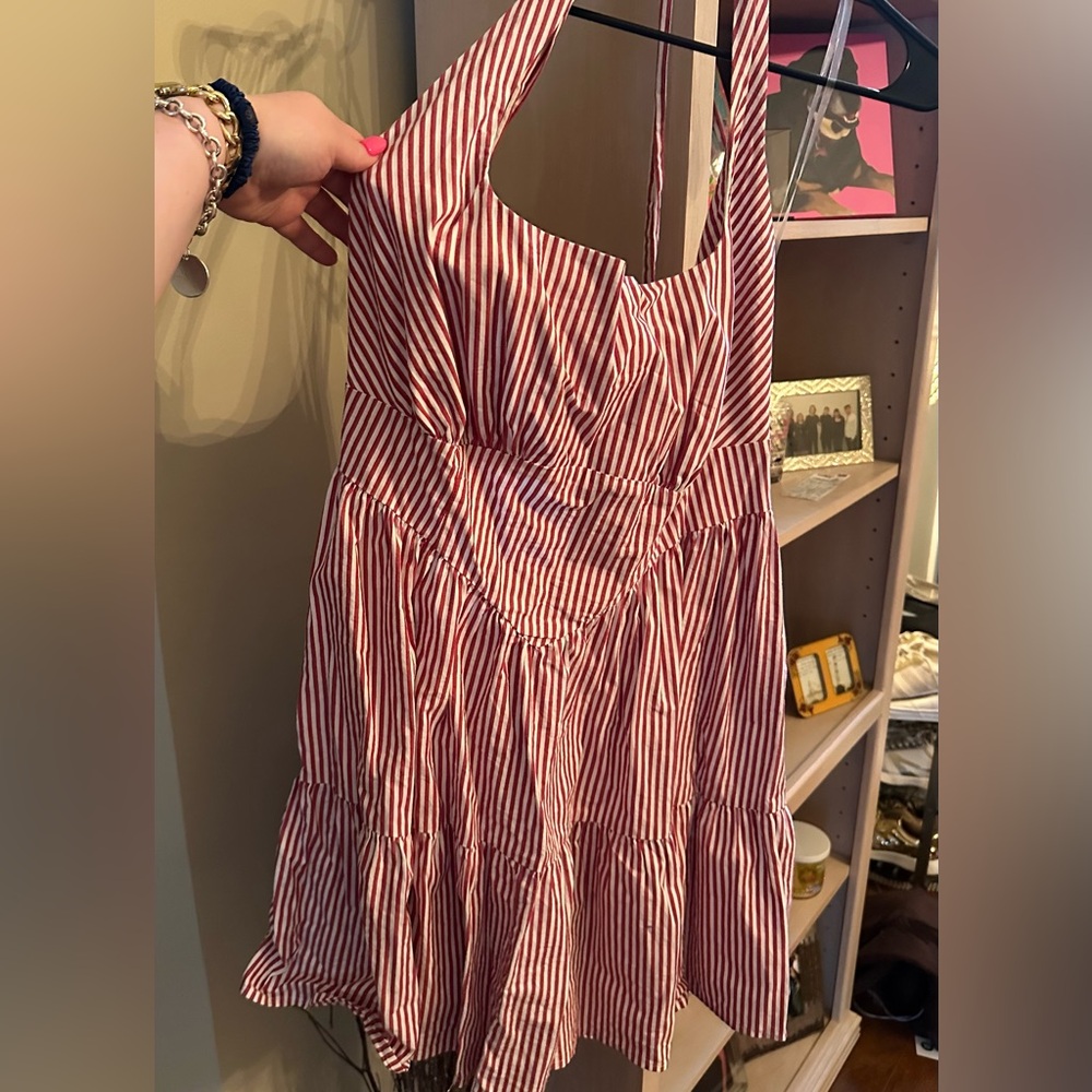 Red striped halter dress in 1X